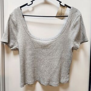 Universal Thread Light Gray Ribbed Scoop Crop Top